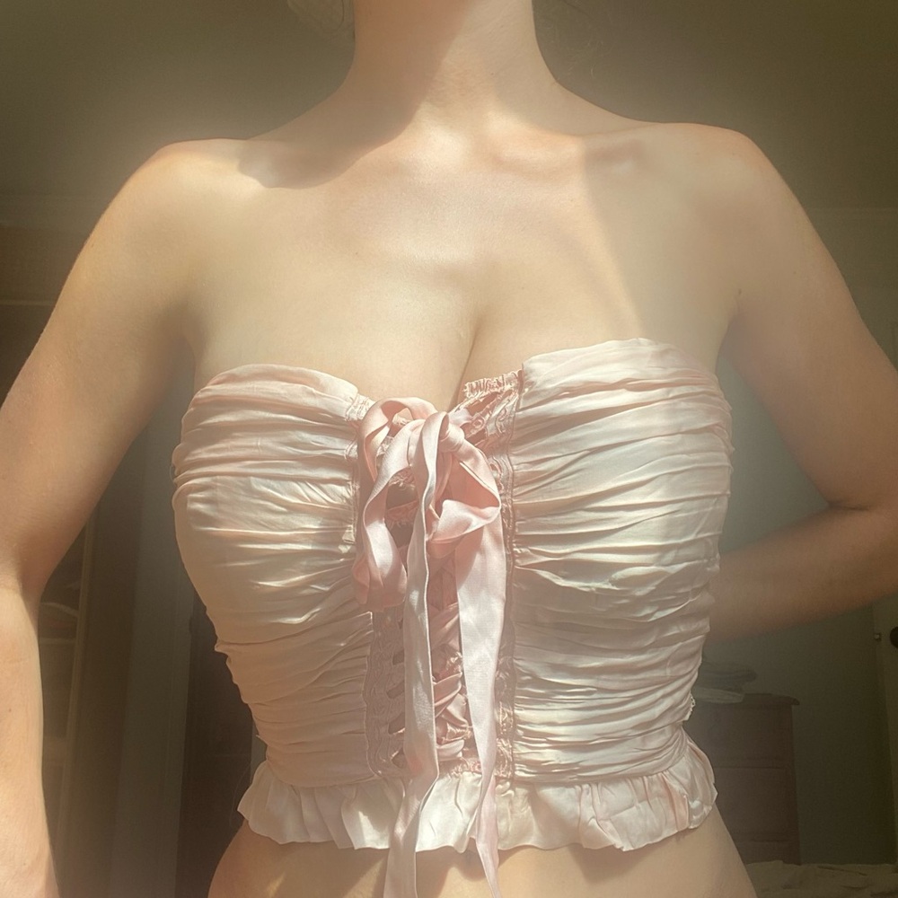 NWT Free People light ballet pink silk lace up corset top
